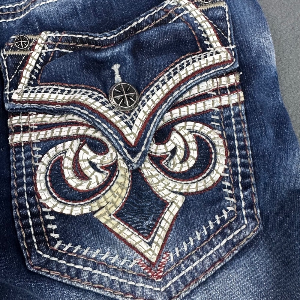 Affliction Blake Black Premium Mens Jeans 32 Dark Wash Embroidered Strt Leg Y2K - Picture 11 of 13